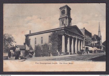 Postcard, United States, Fall River Riveren MA, First Congregational Church