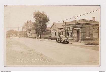 USA United States LANSING ILL Drug Store View Main St. with Old Car Vintage Photo Portrard RPPc (51775)