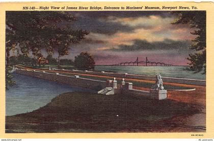 B346 US Night View of James River Birdge Newport News Virginia vintage postcard