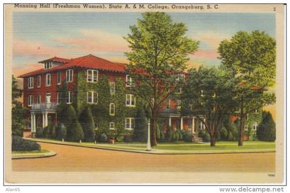 Orangeburg SC South Carolina, Manning Hall State A&M College, Freshman Women Dorm, c1940s/50s Vintage Postcard