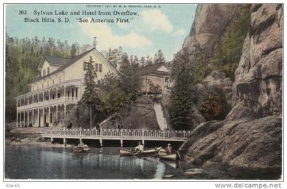 Black Hills SD South Dakota, Sylvan Lake & Hotel, Resort Boats on Lake, c1910s Vintage Postcard