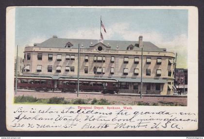 Postcard, United States, Spokane WA, Terminal Depot