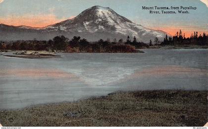 C130 Washington Tacoma, mount Tacoma from Puyallup River vintage postcard