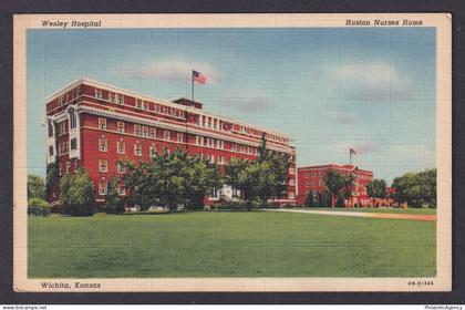 Postcard, United States, Wichita KS , Wesley Hospital, Huston Nurses Home