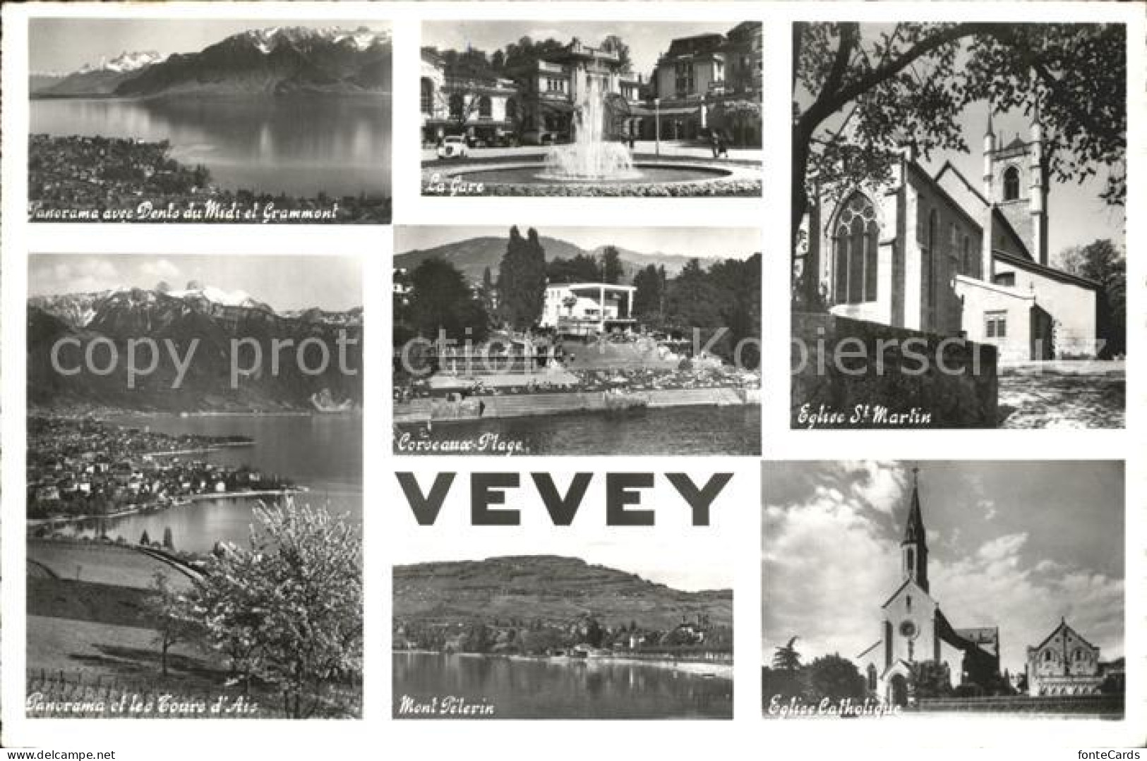 Vevey VD Dents du Midi et Grammont La Gare Eglise St Martin Corseaux Plage Mont