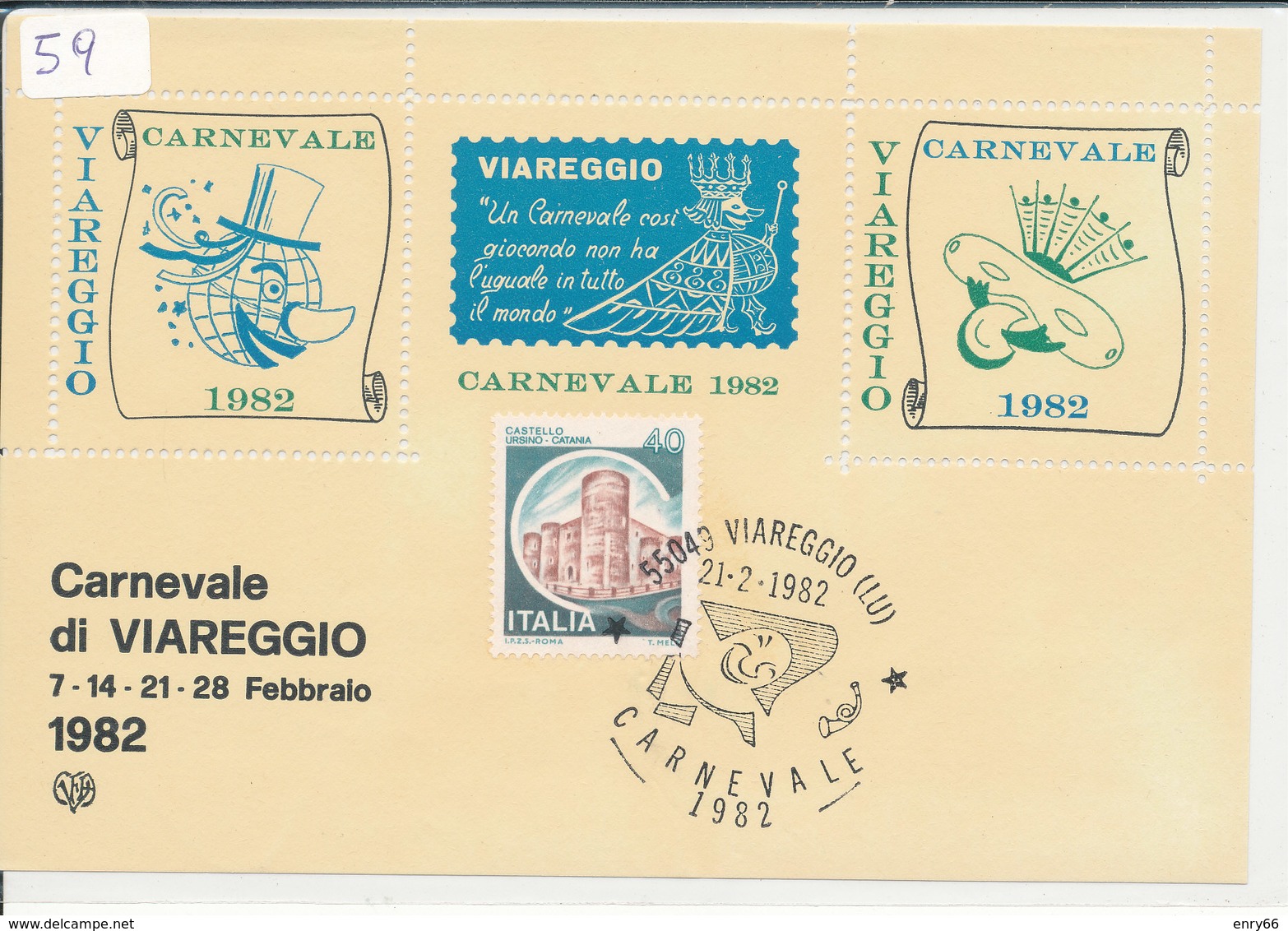 VIAREGGIO - CARNEVALE FOGLIETTO ERINNOFILO 1982