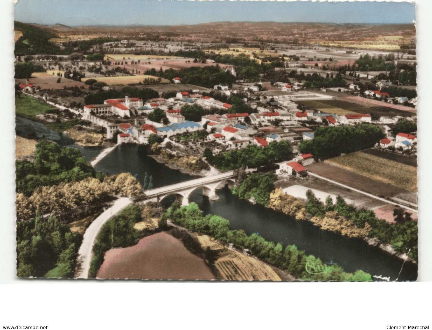 VIELMUR: le pont sur l'agout et le groupe scolaire vue aérienne 10x15 - très bon état