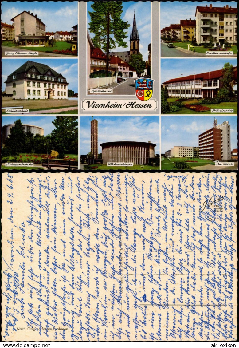 Viernheim MB-AK mit Schulen, Straßen, Kirche, Am Tivoli Hochhaus uvm. 1968