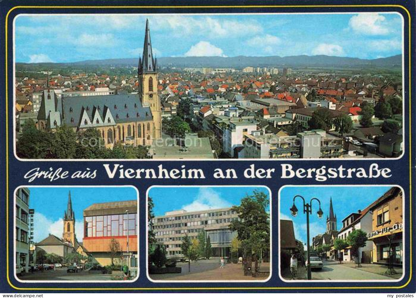 Viernheim Stadtansicht Kirche Schule Rathaus Strasse