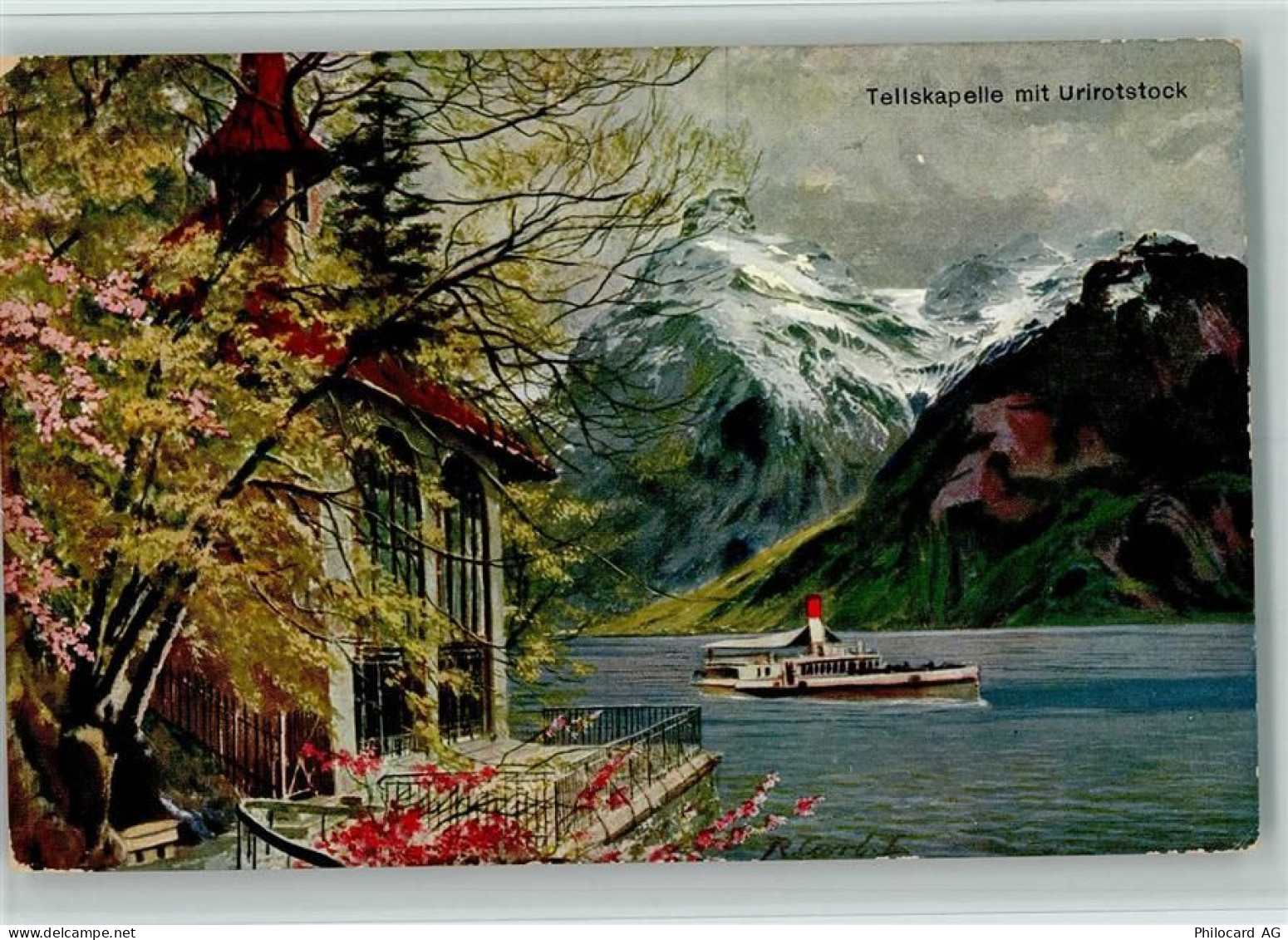 Vierwaldstättersee Tellskapelle mit Urirotstock Binnenschiff Künstlerkar... - 10559073