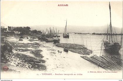CPA Vietnam Tourane Bambous transportés en rivière
