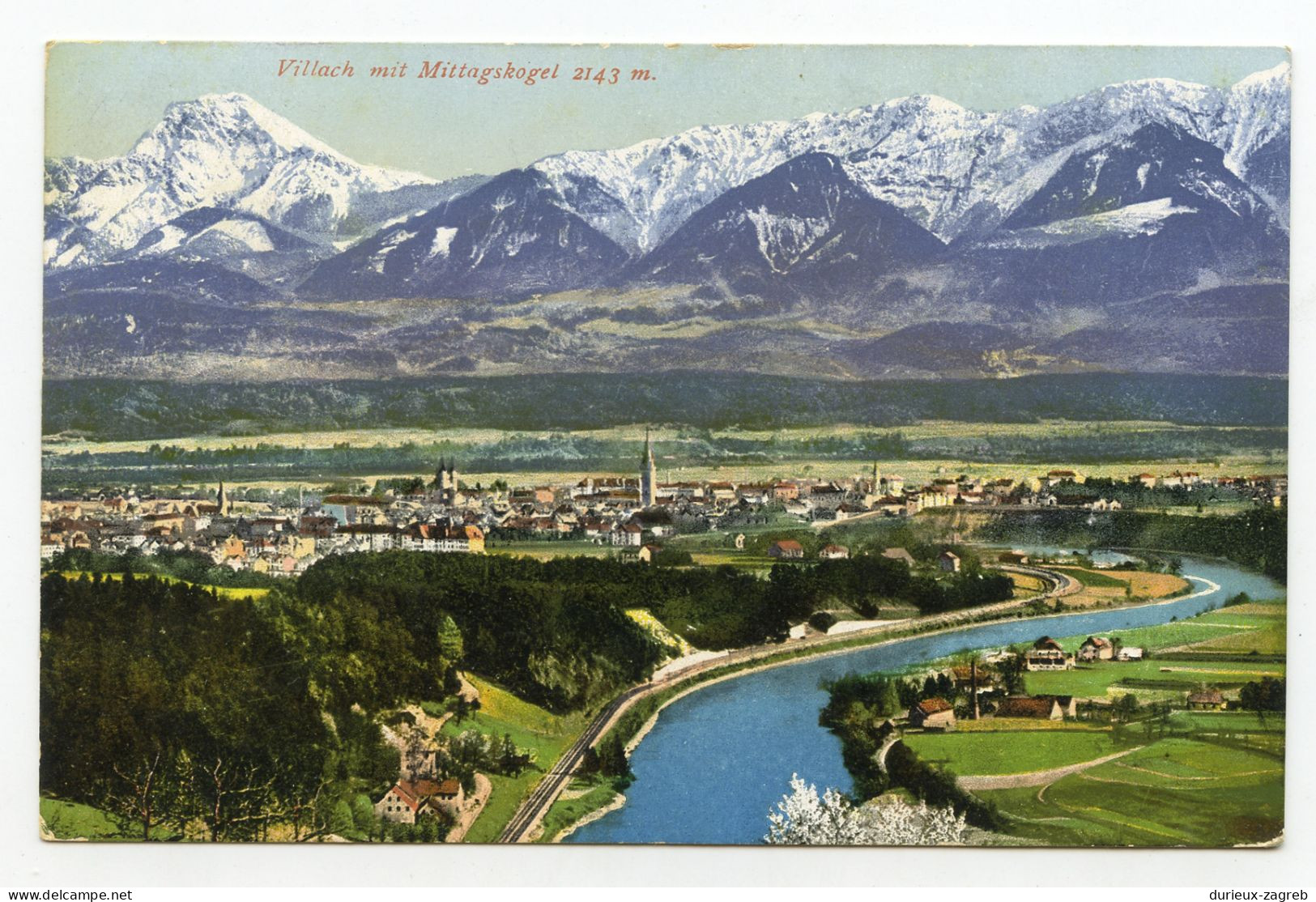Villach mit Mittagskogel old postcard posted 1917 to Feldbach - censored b230510