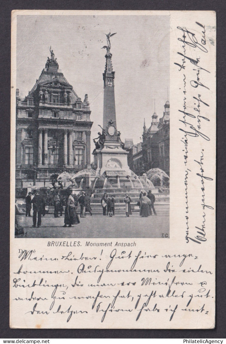 Vintage Postcard Belgium Brussels Anspach Monument