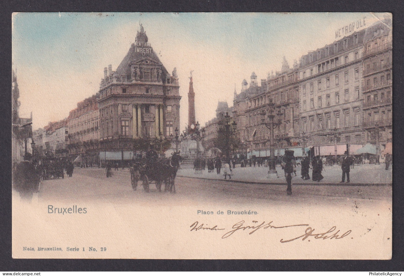 Vintage Postcard Belgium Brussels Brouckere Square 1904