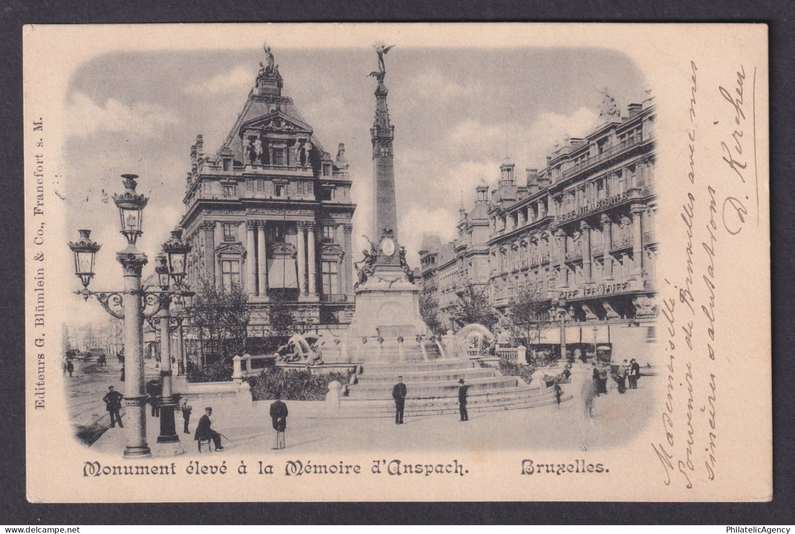 Vintage Postcard Belgium Brussels Monument Anspach 1901