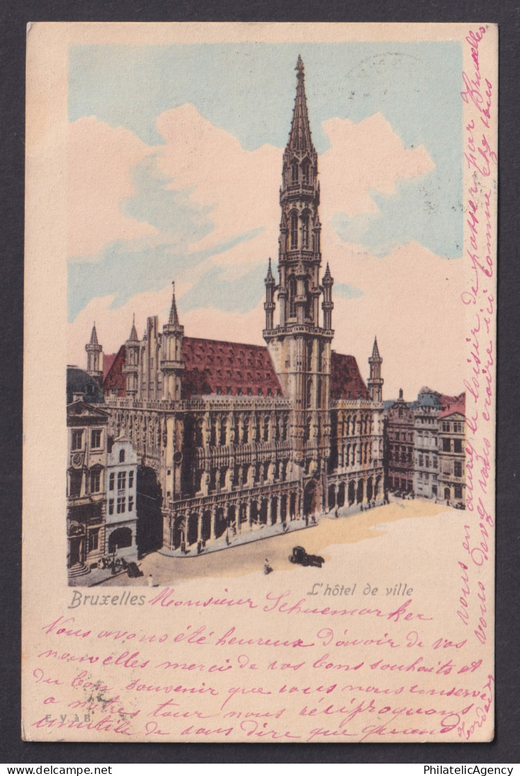 Vintage Postcard Belgium Brussels Town Hall 1902