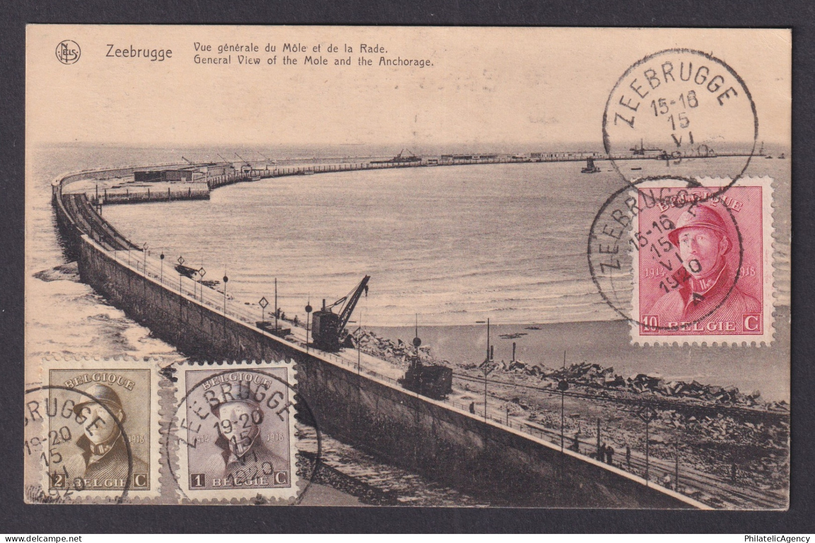 Vintage Postcard Belgium Zeebrugge General View of Mole Anchorage 1920