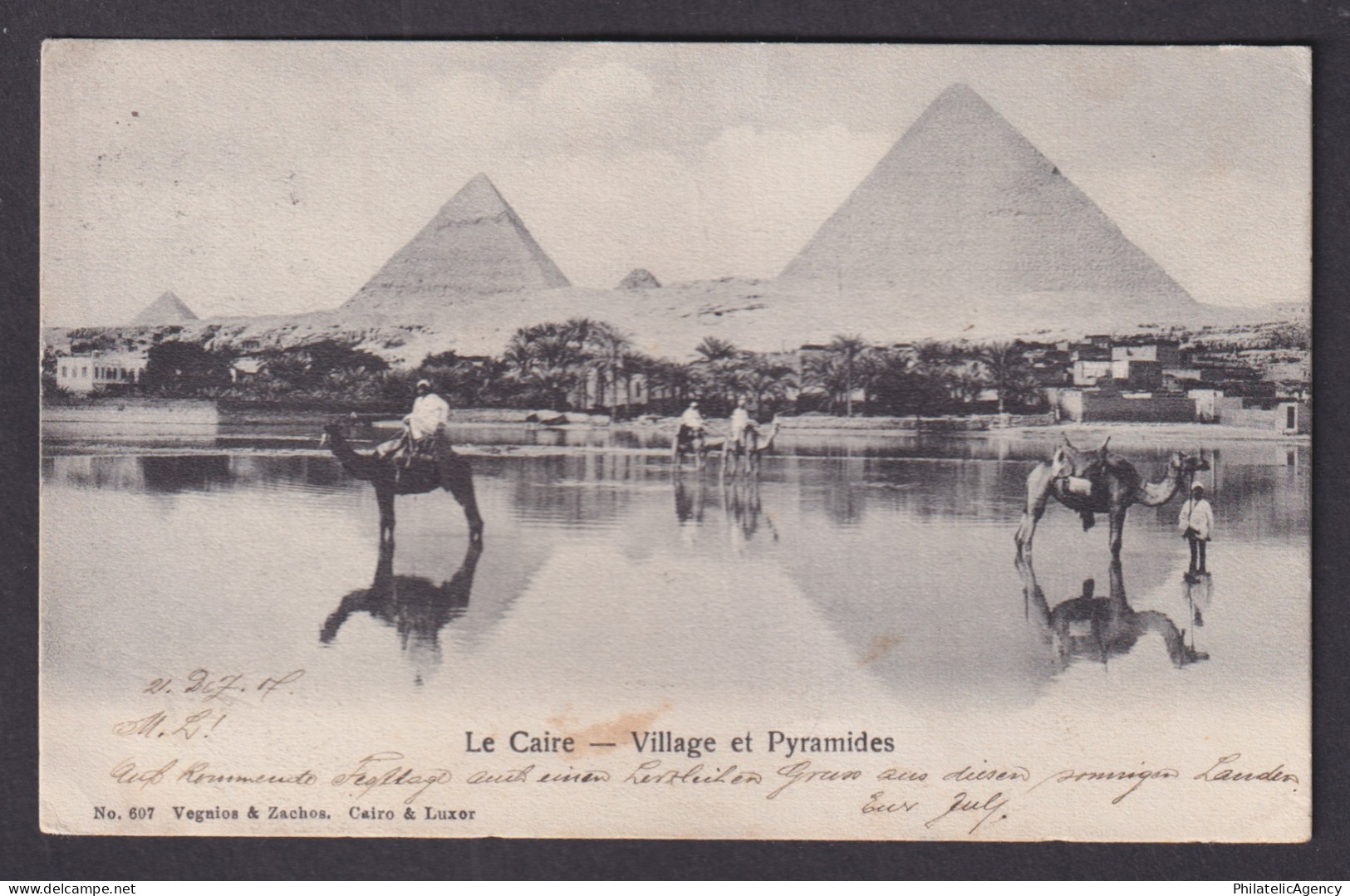 Vintage postcard EGYPT Cairo Village and Pyramides 1907