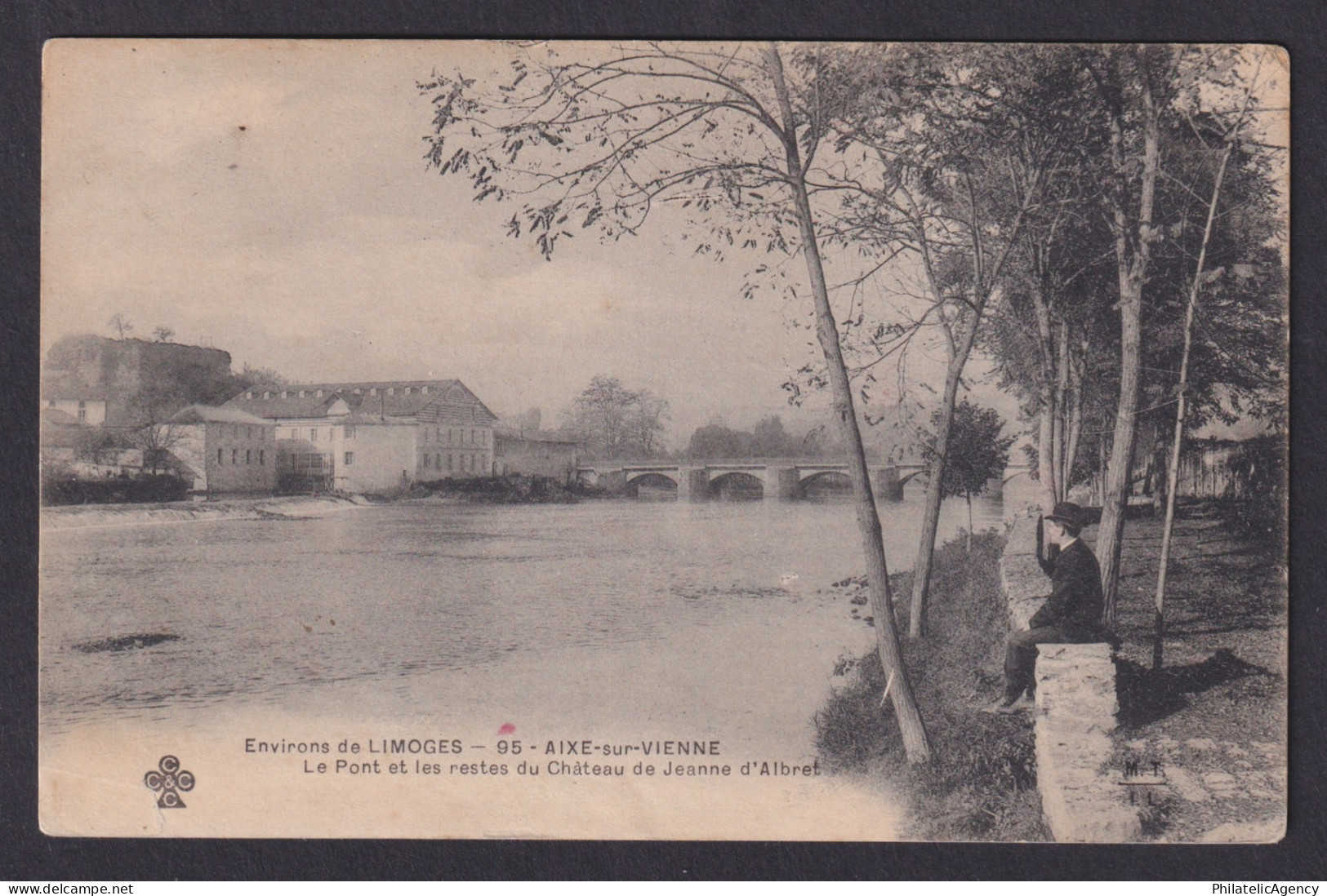 Vintage postcard France Aixe-sur-Vienne River Bridge Castle Ruins Limoges 1905