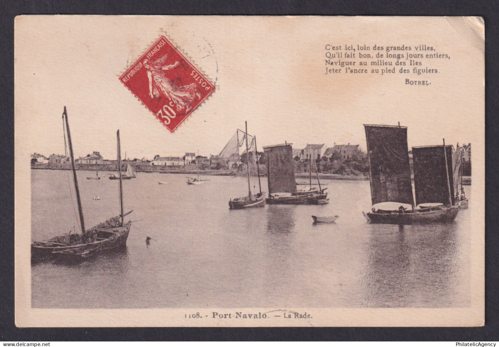 Vintage postcard France Arzon Port-Navalo Brittany Sailing Boats Coastal View