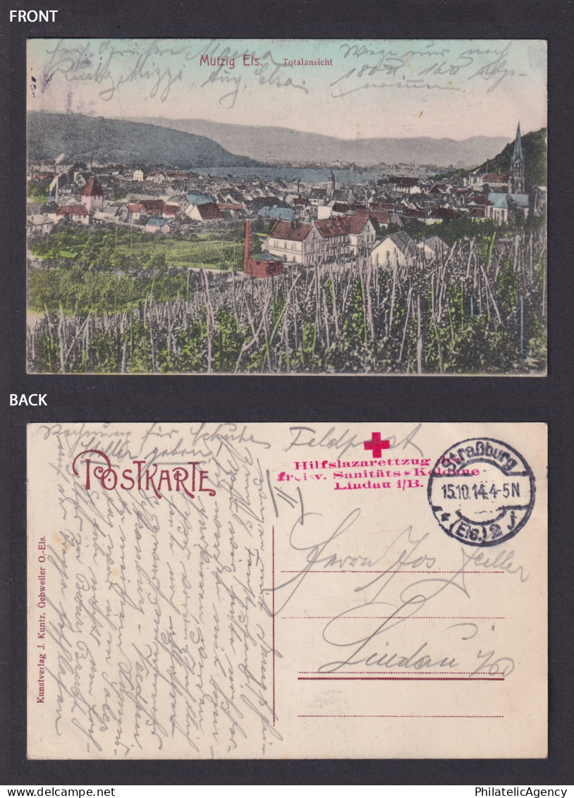 Vintage postcard France Mutzig Molsheim vineyard panorama WWI Feldpost Red Cross