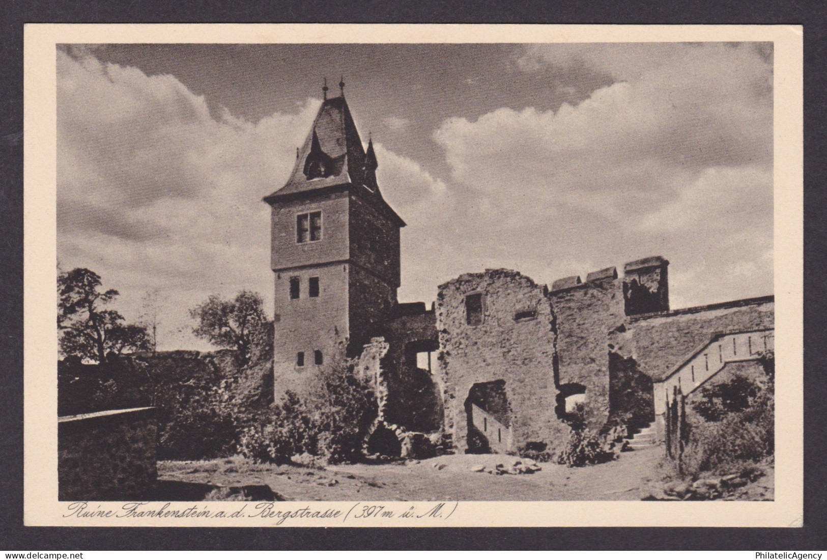 Vintage postcard Frankenstein castle ruins Bergstrasse Muehltal Germany Hesse