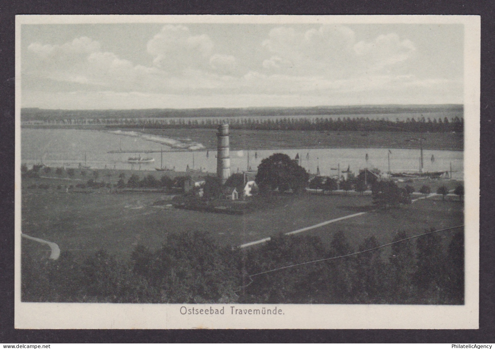 Vintage postcard Germany Travemunde lighthouse harbor panorama