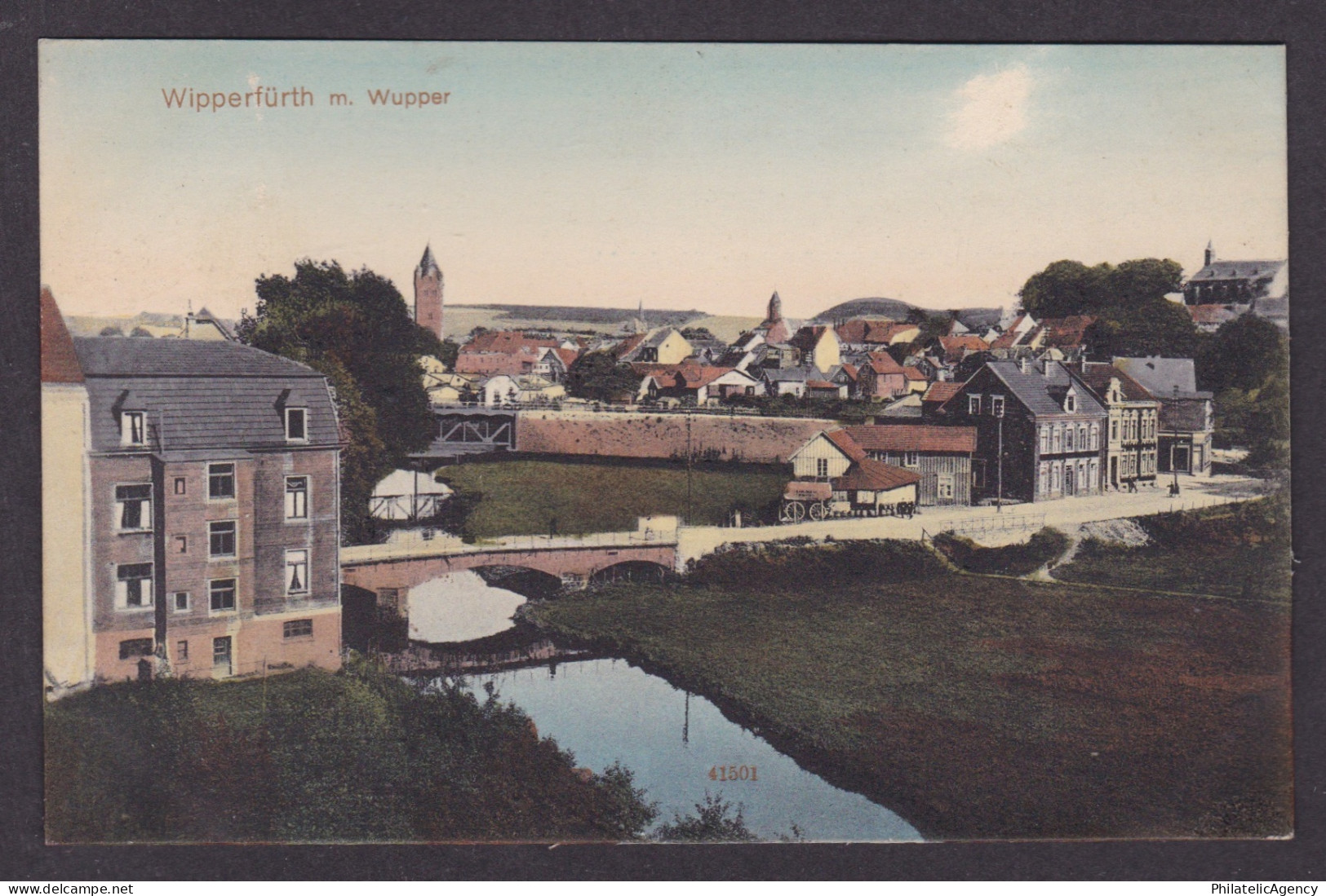Vintage postcard Germany Wipperfurth Wupper River Bridge Town View City Panorama