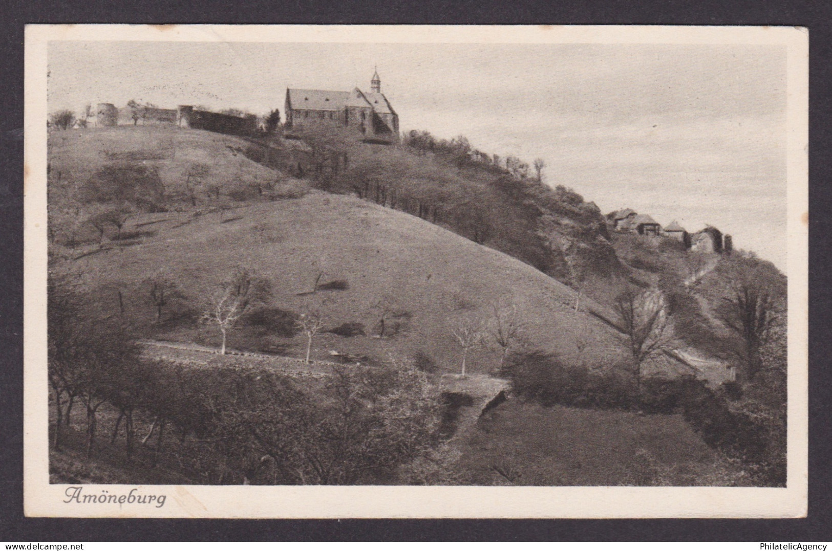 Vintage postcard hilltop town view church Amoeneburg Germany Hesse