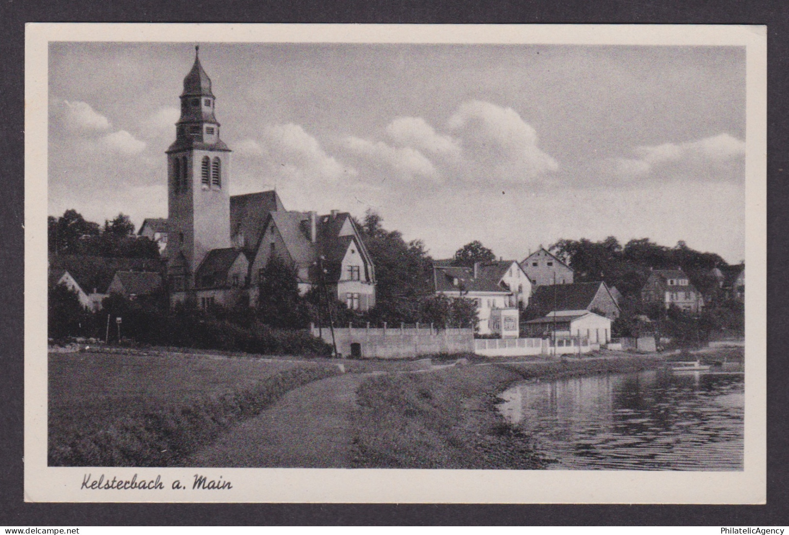 Vintage postcard Kelsterbach Main river church Hesse Germany
