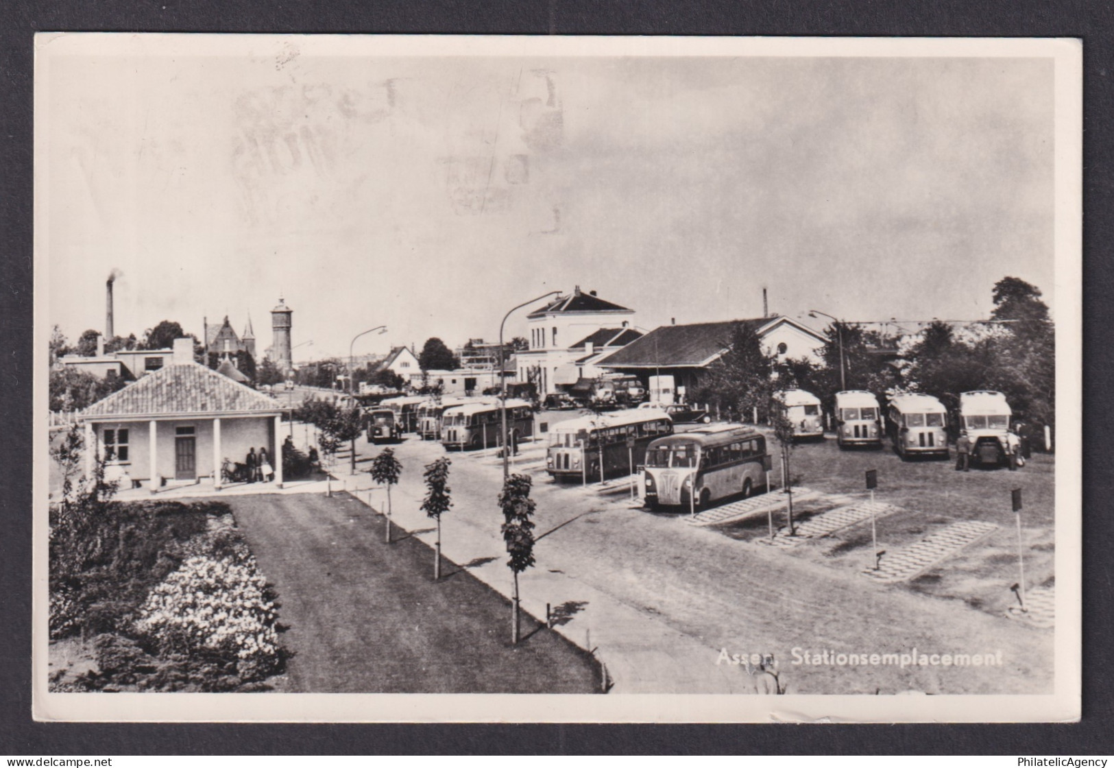 Vintage Postcard Netherlands Assen Stationsemplacement Station