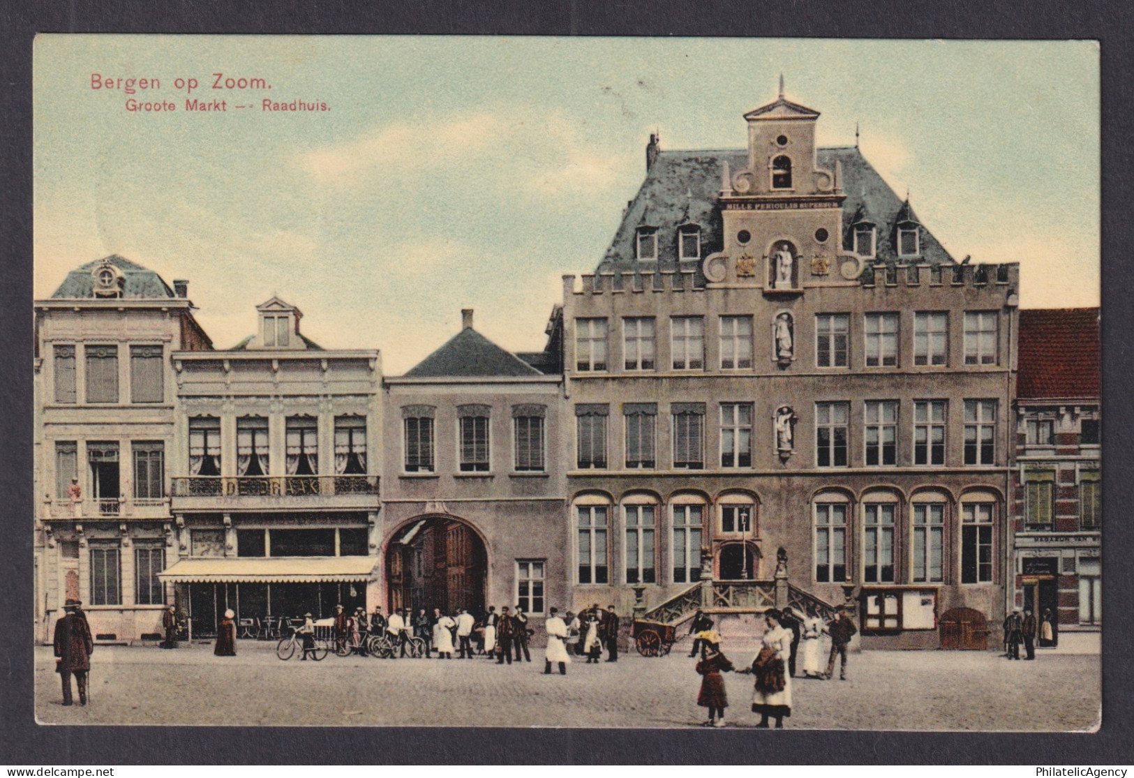 Vintage Postcard Netherlands Bergen op Zoom Great Market Readhuis 1908