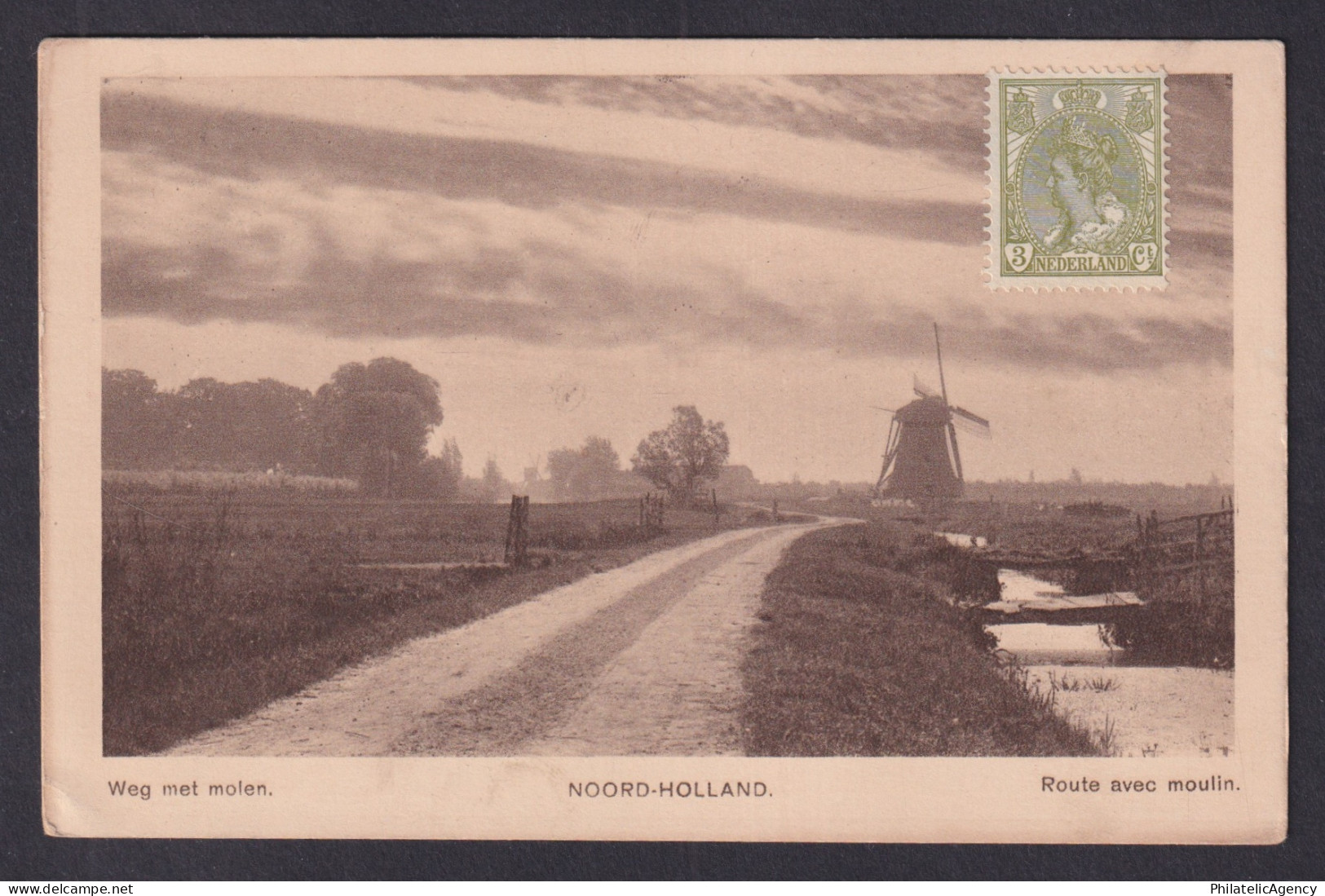 Vintage postcard Netherlands Noord Holland landscape windmill