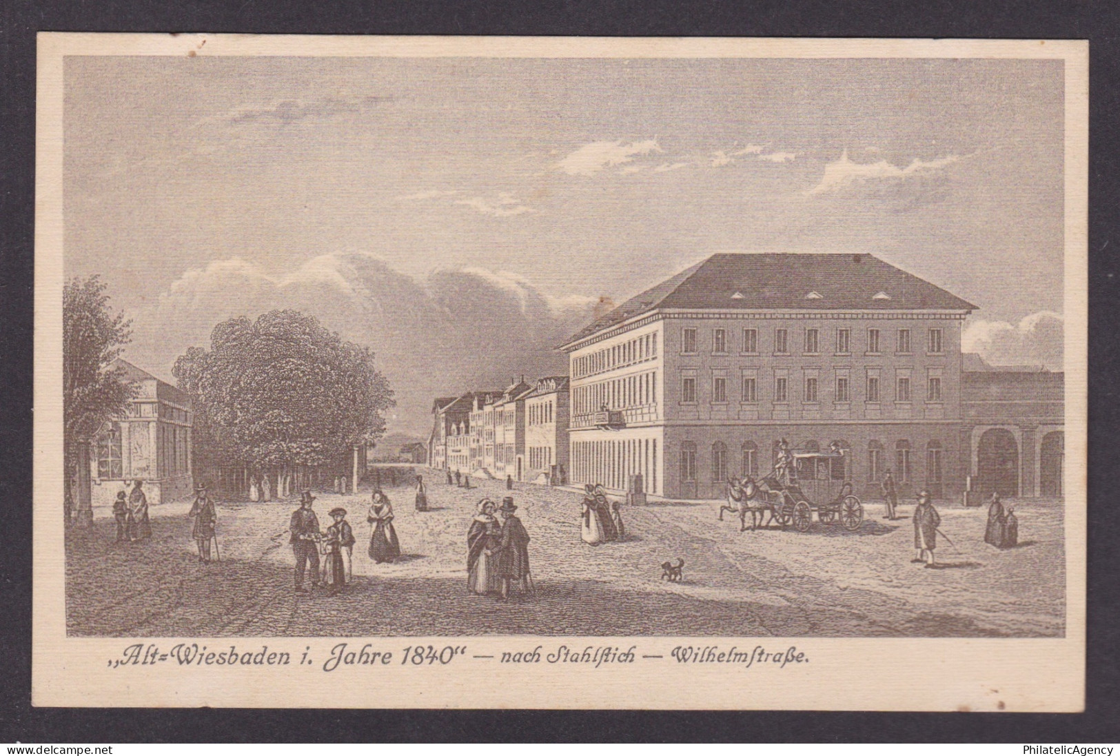 Vintage postcard Old Wiesbaden Wilhelmstrasse view 1840 engraving Hesse Germany