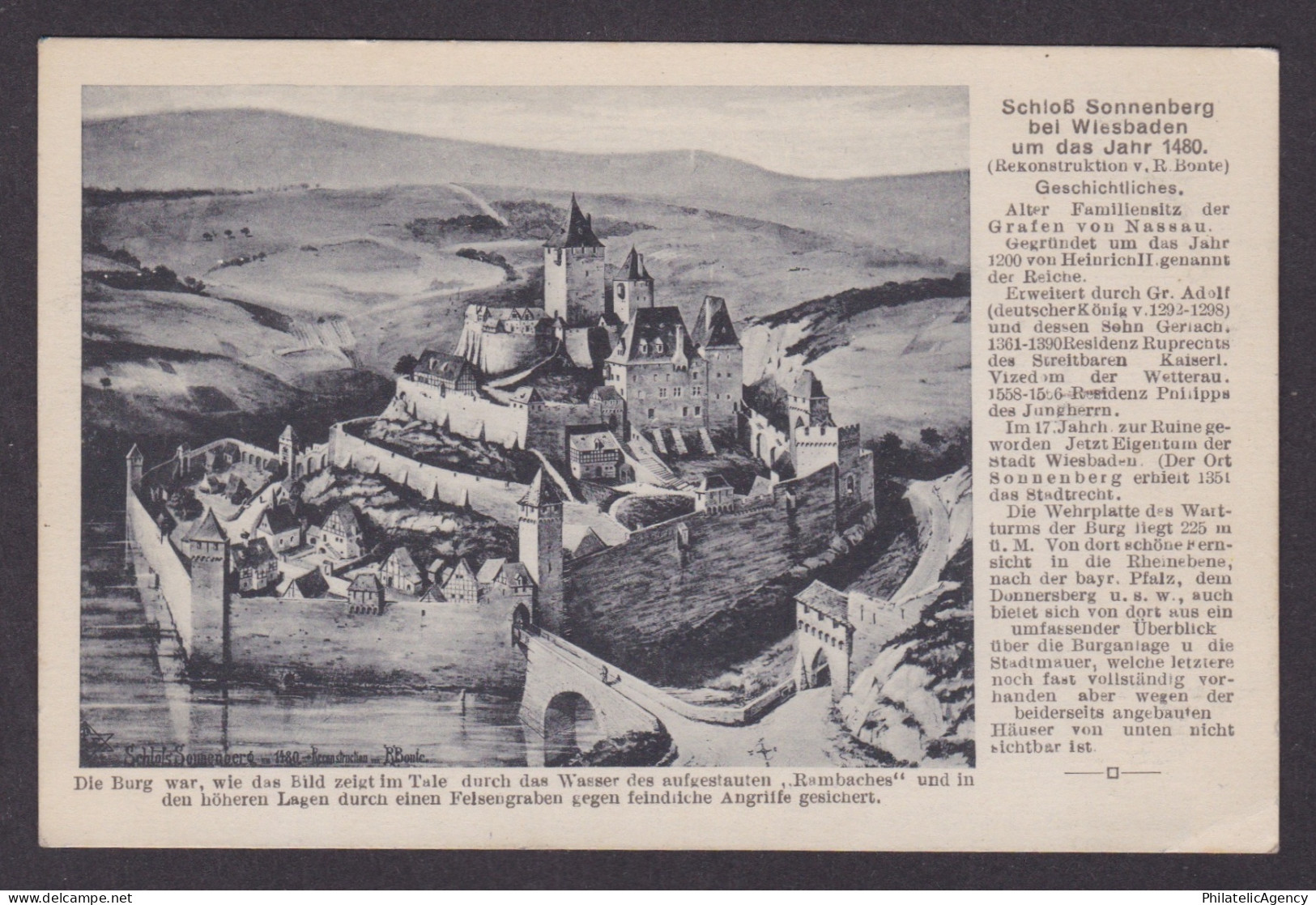 Vintage postcard Schloss Sonnenberg 1480 view Wiesbaden Hesse Germany