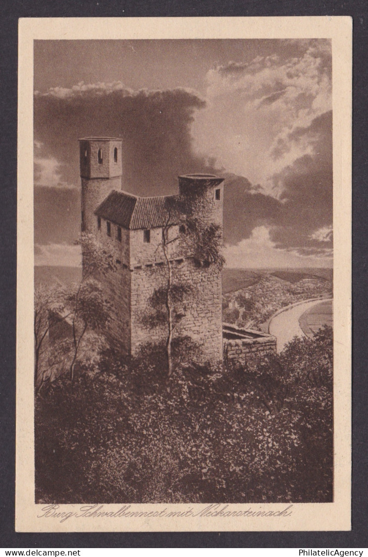 Vintage postcard Schwalbennest castle Neckarsteinach Germany Hesse tower view