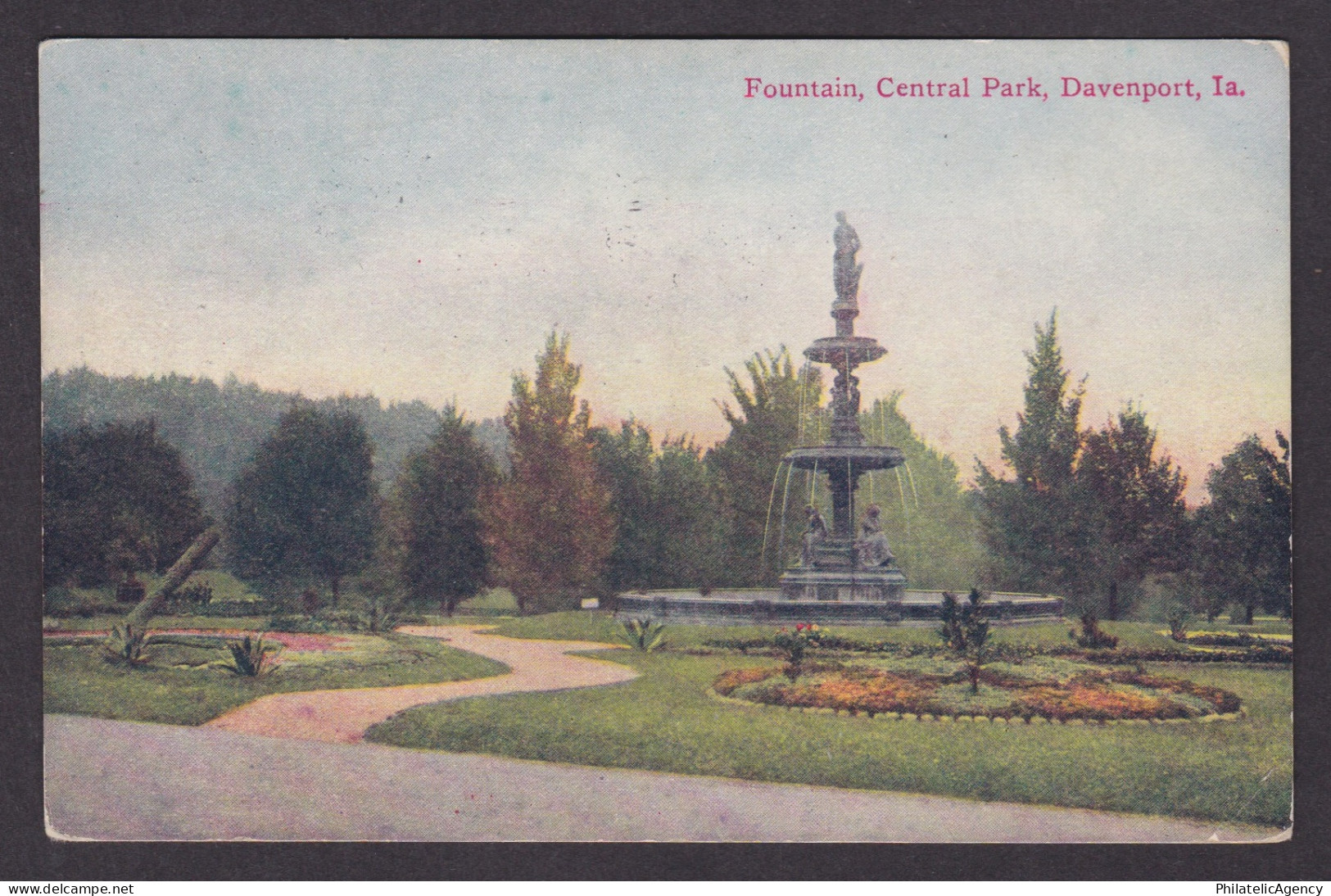 Vintage postcard USA Davenport IA Iowa Fountain Central Park Vander Veer View