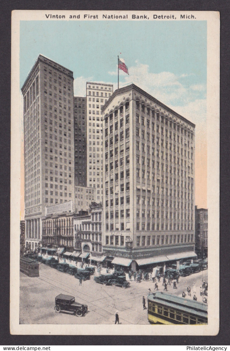 Vintage postcard USA Detroit MI Michigan Vinton First National Bank Buildings