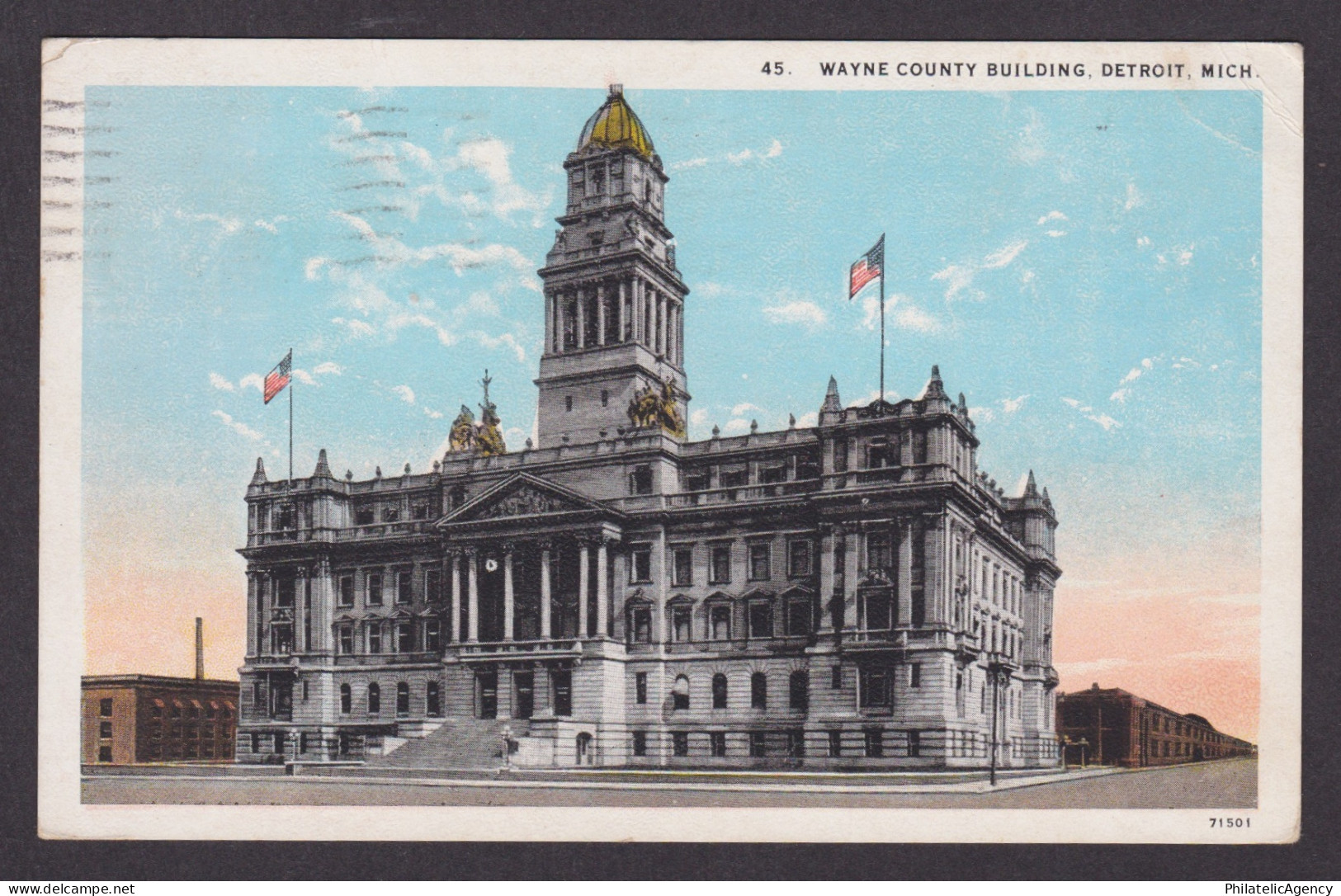 Vintage postcard USA Detroit MI Michigan Wayne County Building Architecture 1927