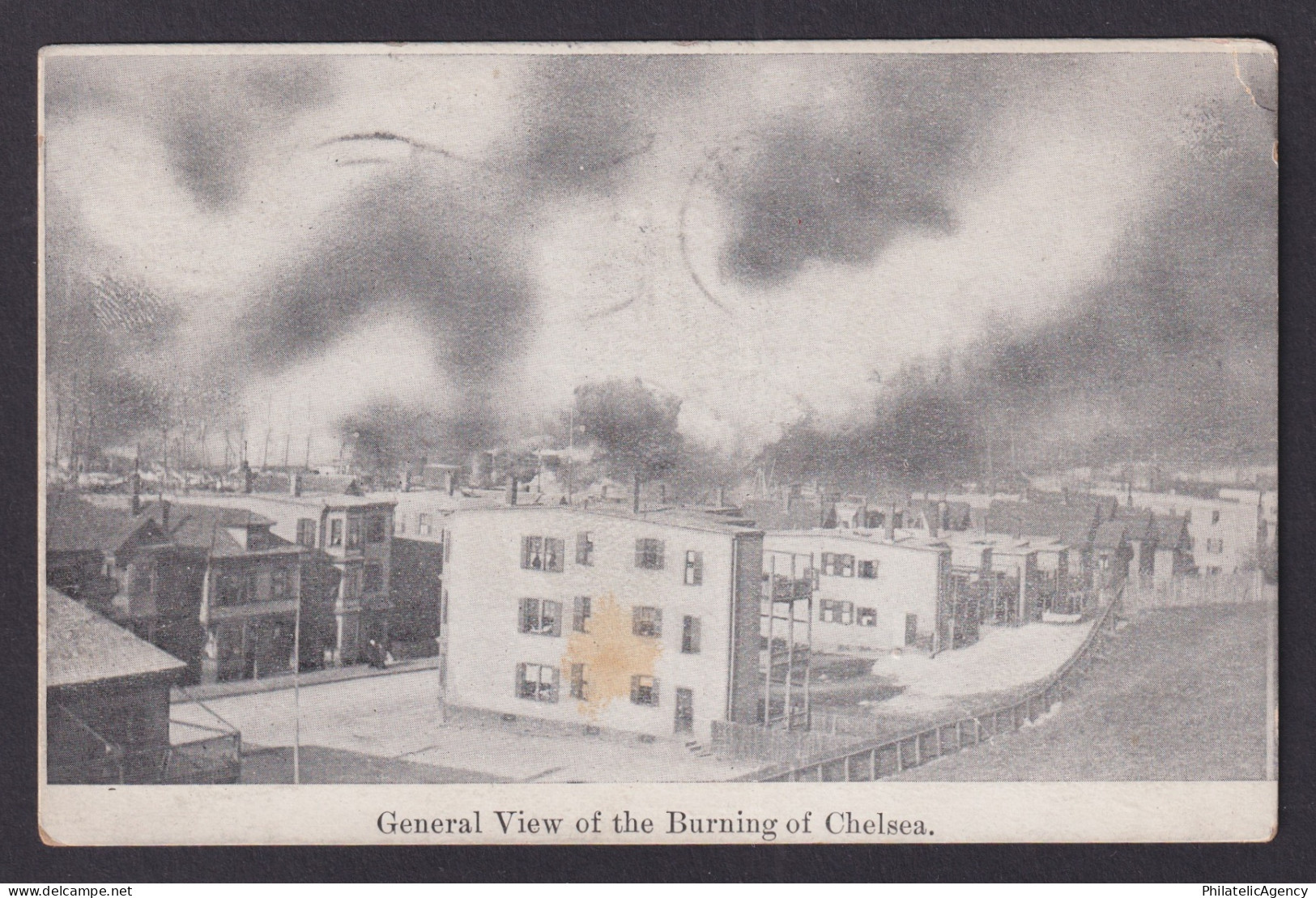 Vintage postcard USA Great Chelsea Fire 1908 Massachusetts MA Burning View