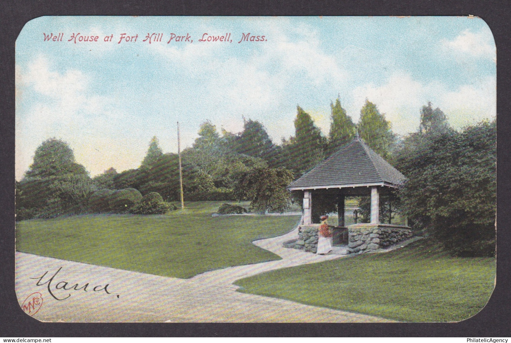 Vintage postcard USA Lowell MA Massachusetts Fort Hill Park Well House