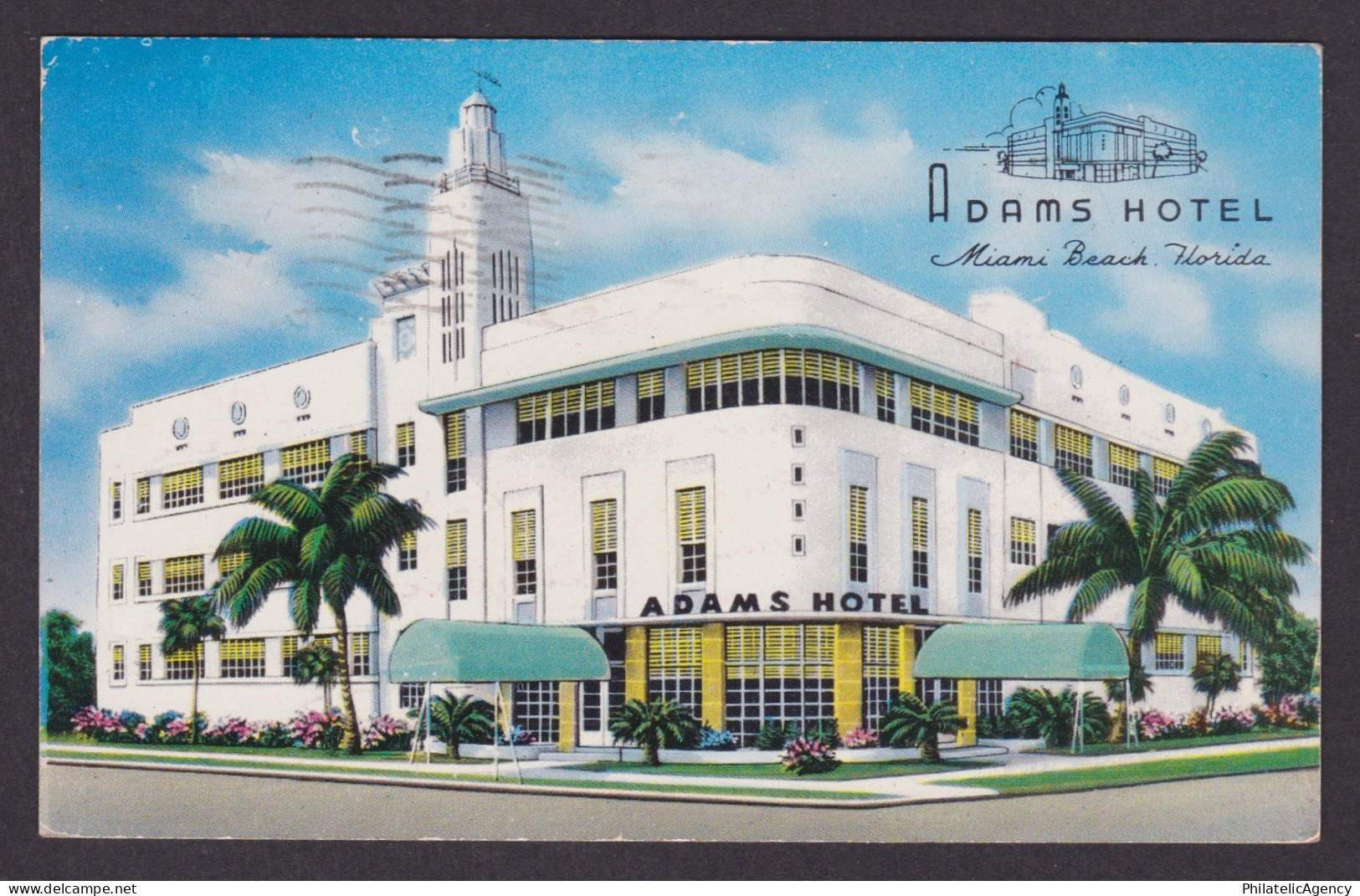 Vintage postcard USA Miami Beach FL Florida Adams Hotel Art Deco Architecture