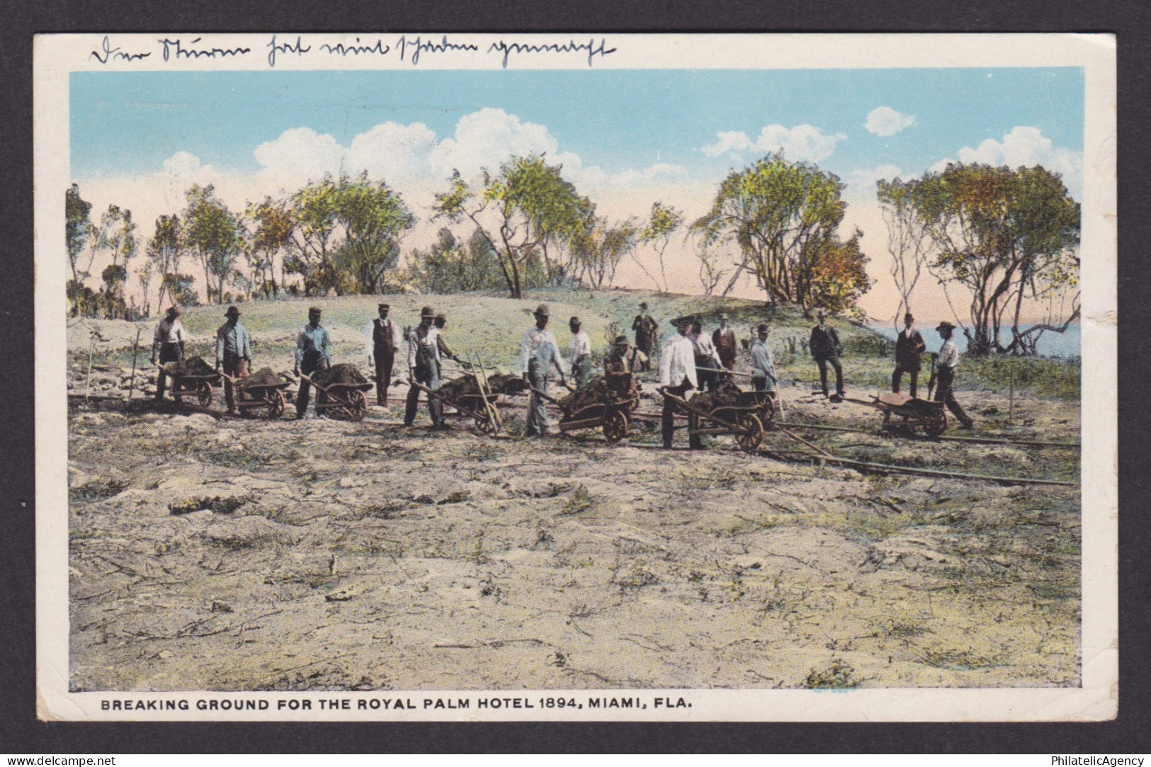 Vintage postcard USA Miami FL Florida 1894 Royal Palm Hotel Construction Workers