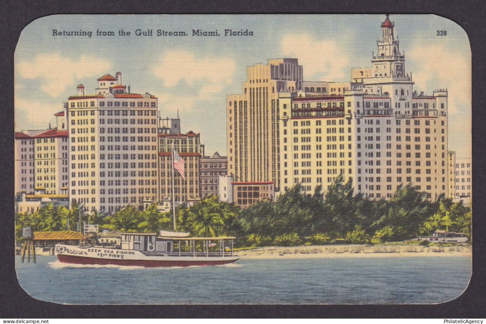 Vintage postcard USA Miami FL Florida Gulf Stream Fishing Yacht Shamrock Pier