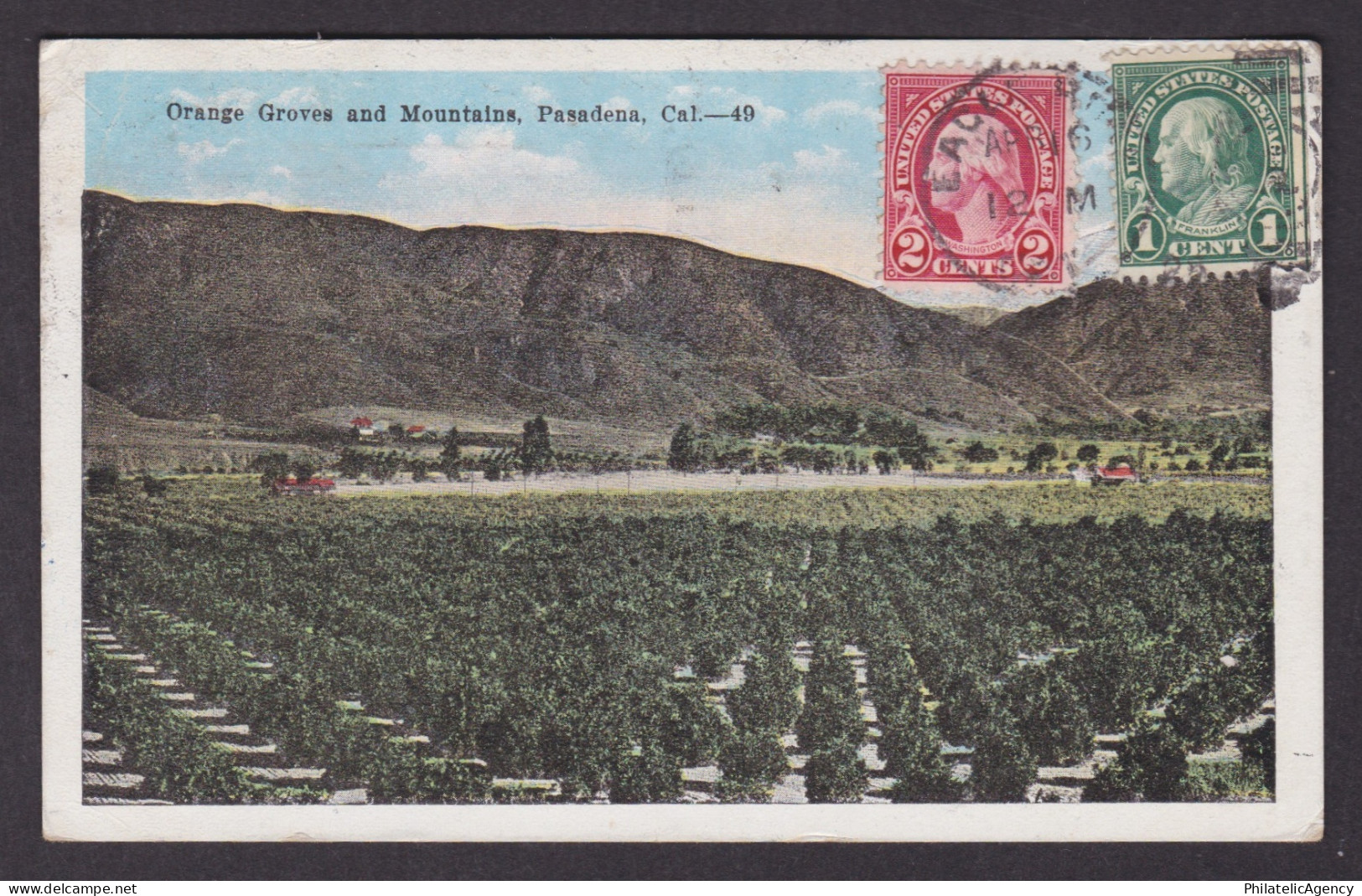 Vintage postcard USA Pasadena CA California Orange Groves Mountains
