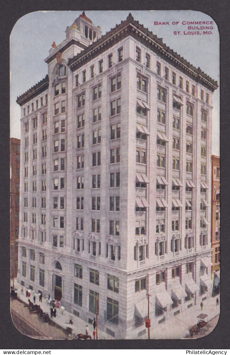 Vintage postcard USA St Louis MO Missouri Bank Commerce Skyscraper Street View