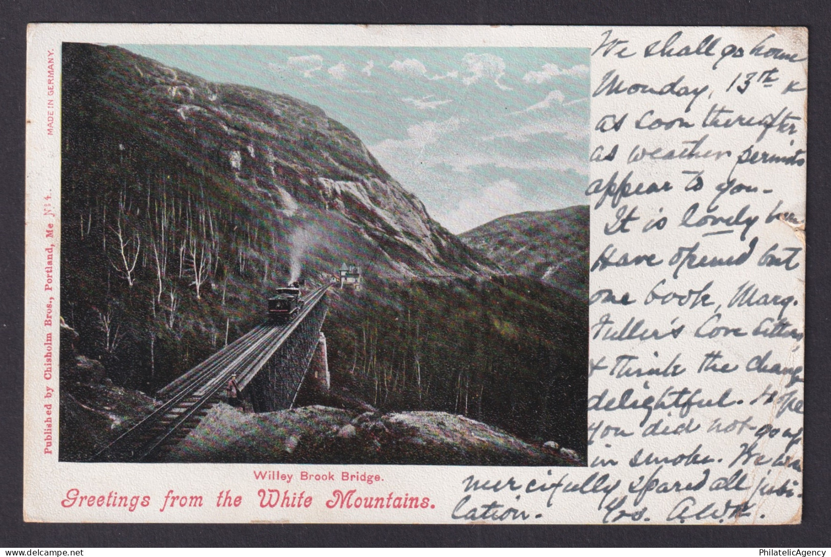 Vintage postcard USA White Mountains New Hampshire Willey Brook Train Bridge