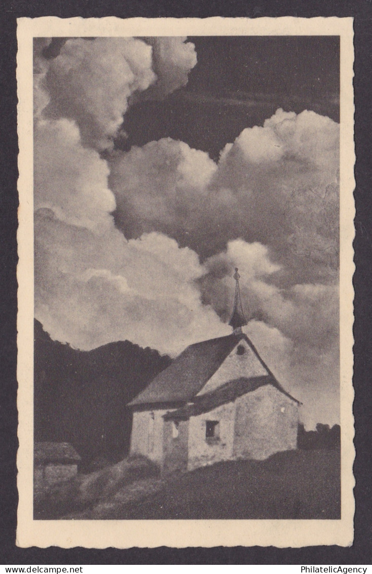 Vintage postcard Wiesbaden rural chapel church clouds Hesse Germany 1930s