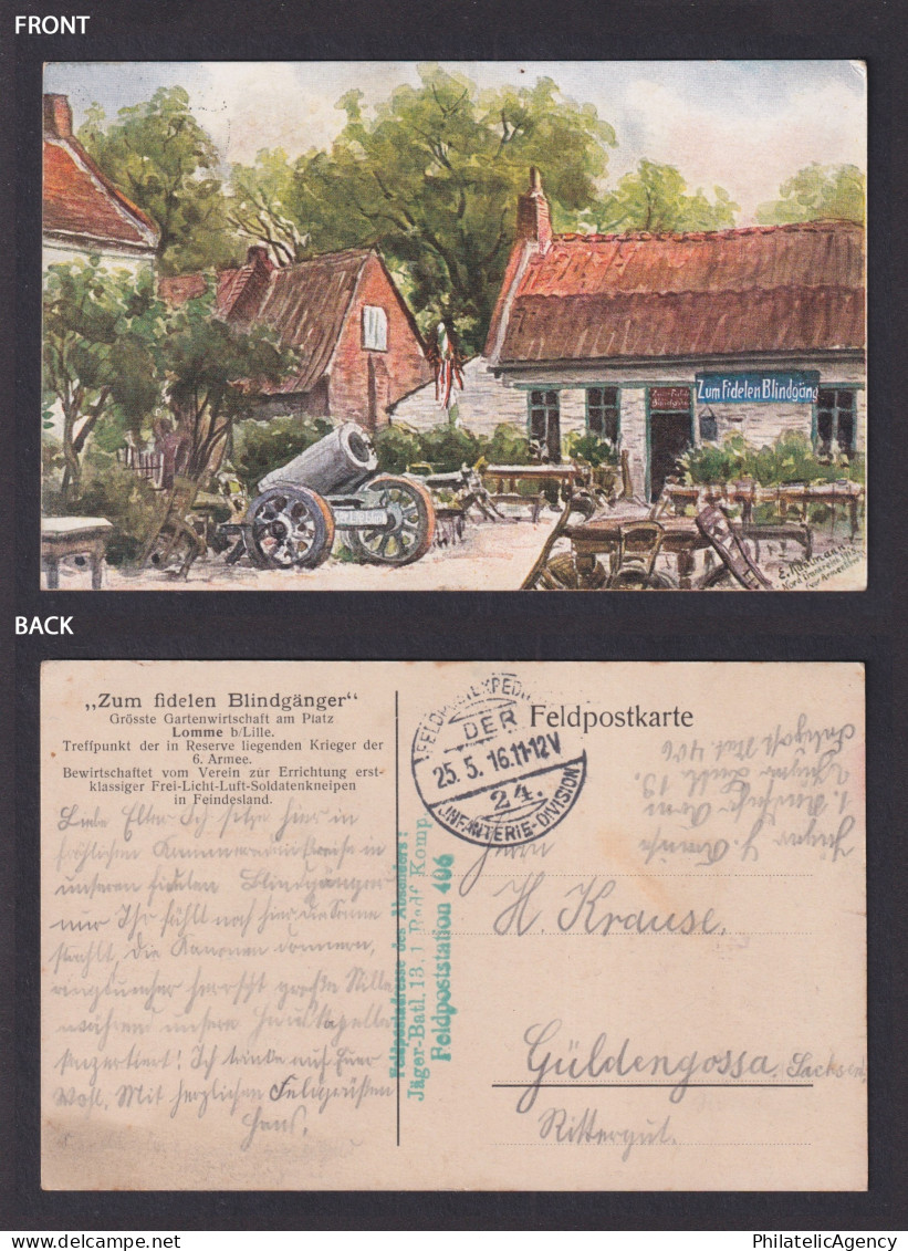 Vintage postcard WWI German Occupation France Lomme Lille Soldier Rest Feldpost