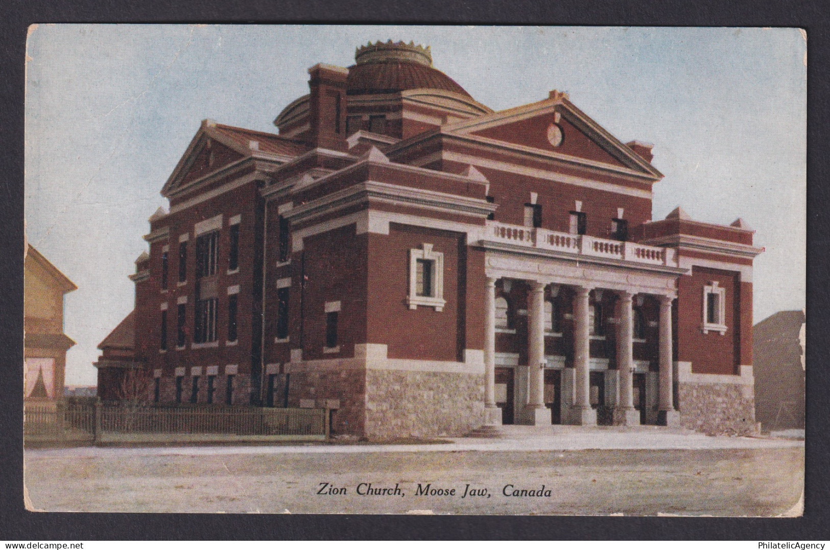 Vintage postcard Zion Church Moose Jaw Saskatchewan Canada street view 1910s
